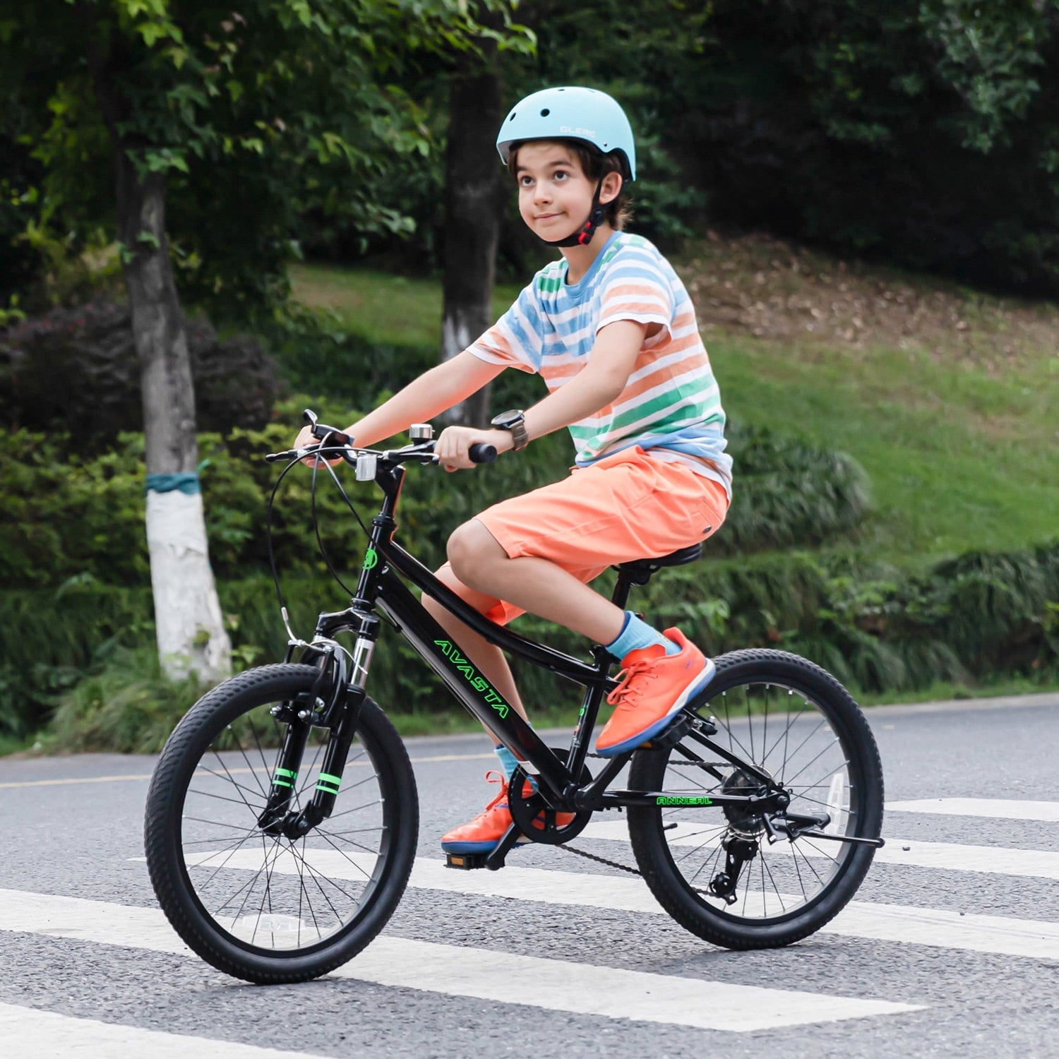 AVASTA 20'' Big Kids Mountain Bike for Age 6 7 8 9 10 11 12 Years Old Boys Girls Teen with Suspension Fork Front & Rear Dual Hand Brakes 6 Speeds Drivetrain, Cyan