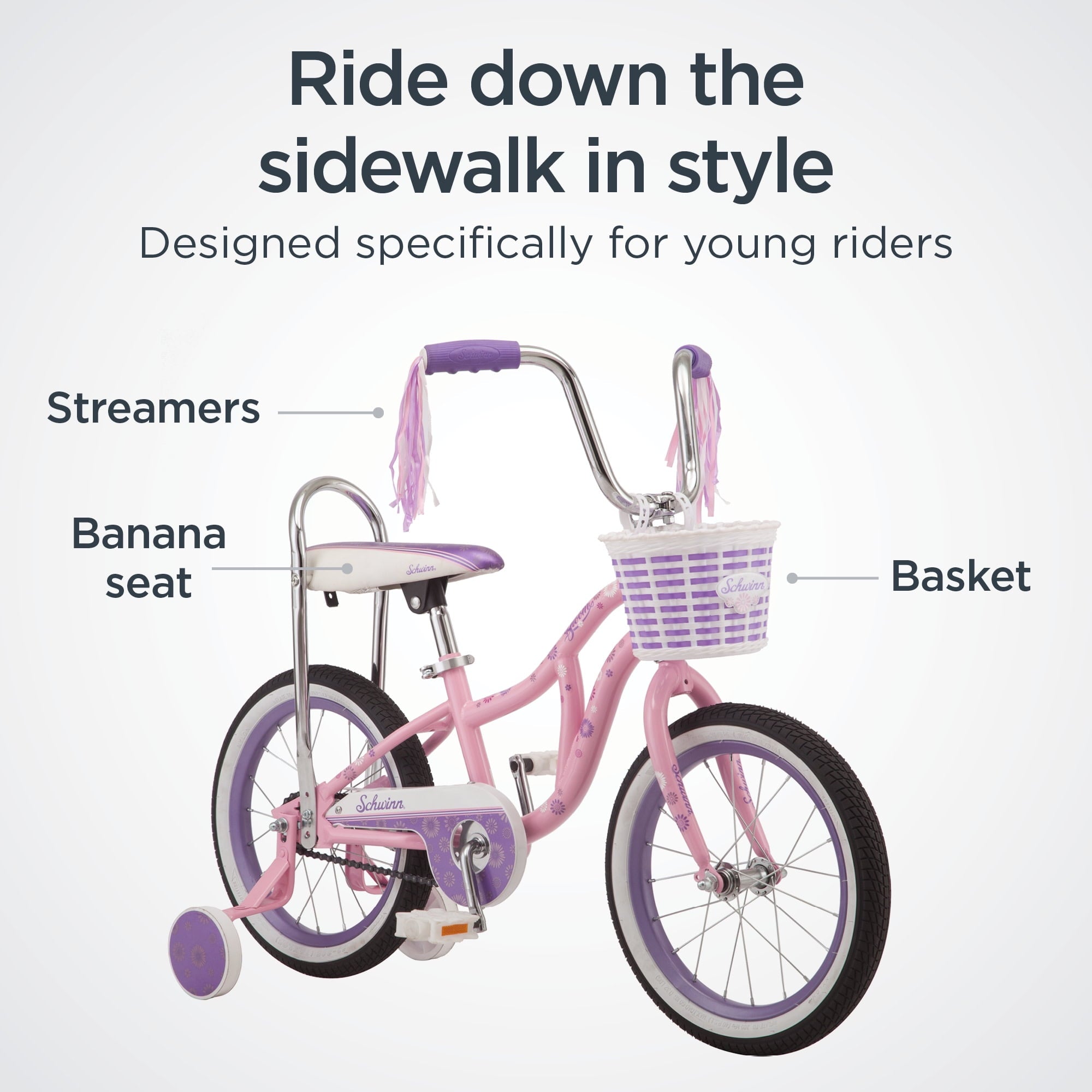 Schwinn Bloom  16-in. Kid's Bike with Training Wheels, Pink Child Bicycle
