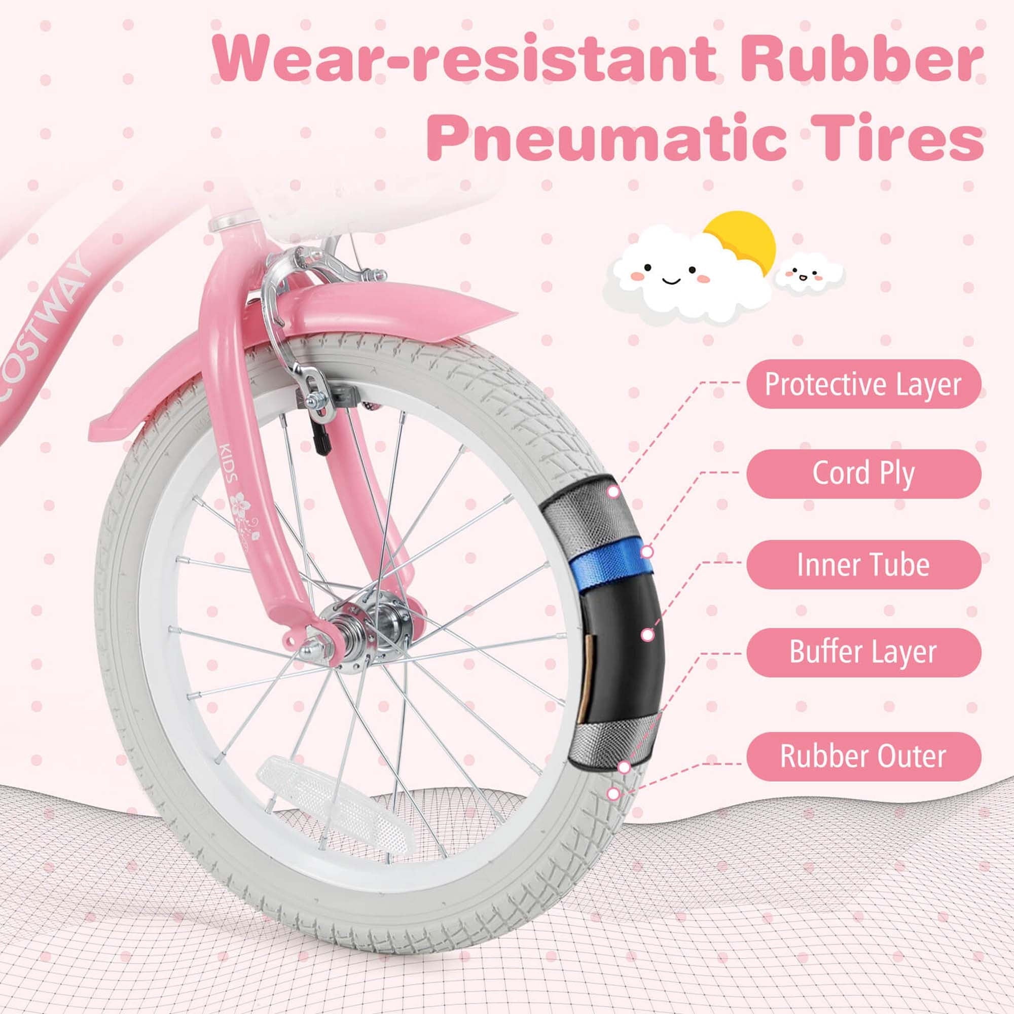 Costway 18'' Kids Bike Toddler Bicycle with Training Wheel Kickstand for 4-8 Years Old Pink