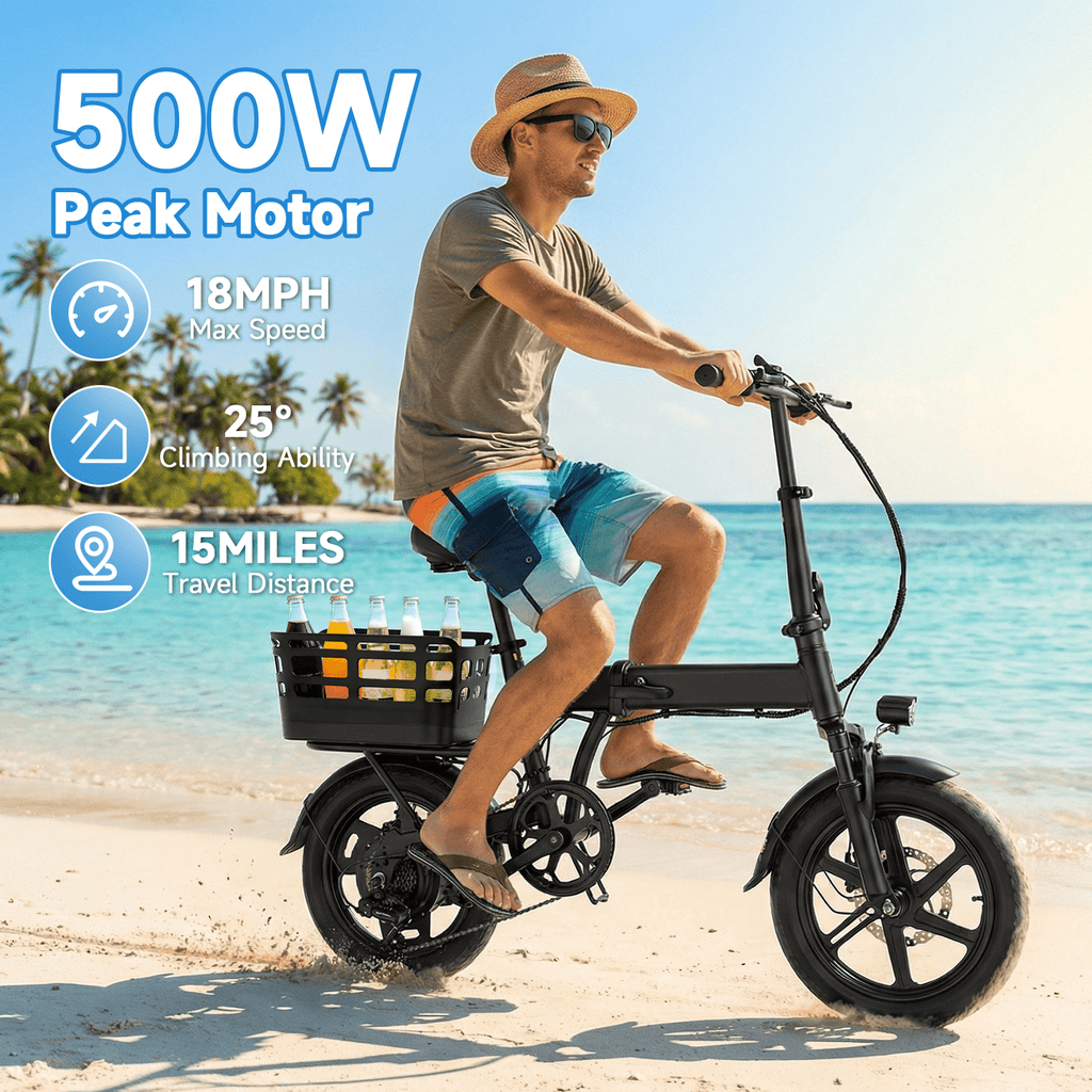 BroPath Electric Bike for Adults, Ebike, Electric Bicycle with 576WH Battery,14 Folding Ebike for Teens, 20MPH,20+ Miles(MAX),500W Motor,Multi-Shock Absorption,Mini E Bikes with Baskets,UL2849