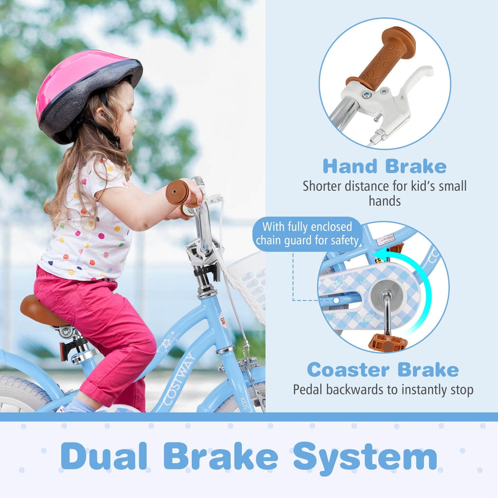 Costway 18'' Kids Bike Toddler Bicycle with Training Wheel Kickstand for 4-8 Years Old Pink